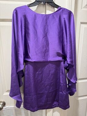 Purple Mini Dress with Draped Sleeve Detail
